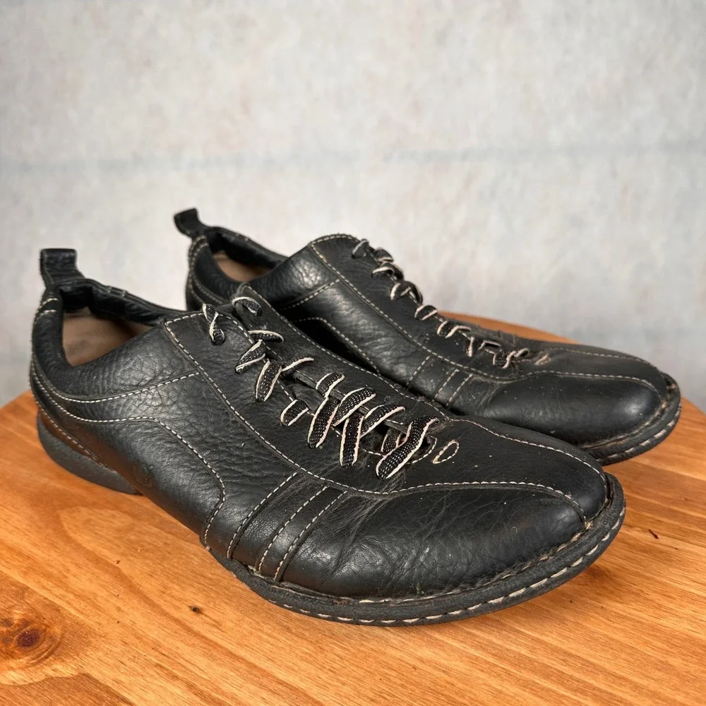 Born Leather Sneakers Mens 11.5 Black Good Contrast Stitch Lace Up Shoes